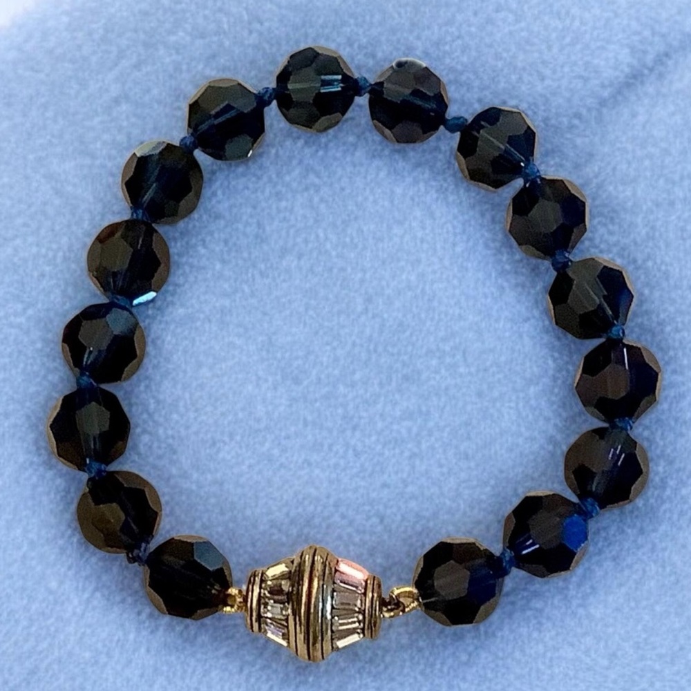 Heidi Daus  Navy Blue & Gold Beaded Bracelet with Silver Crystal Accents. NWOT - Picture 3 of 6